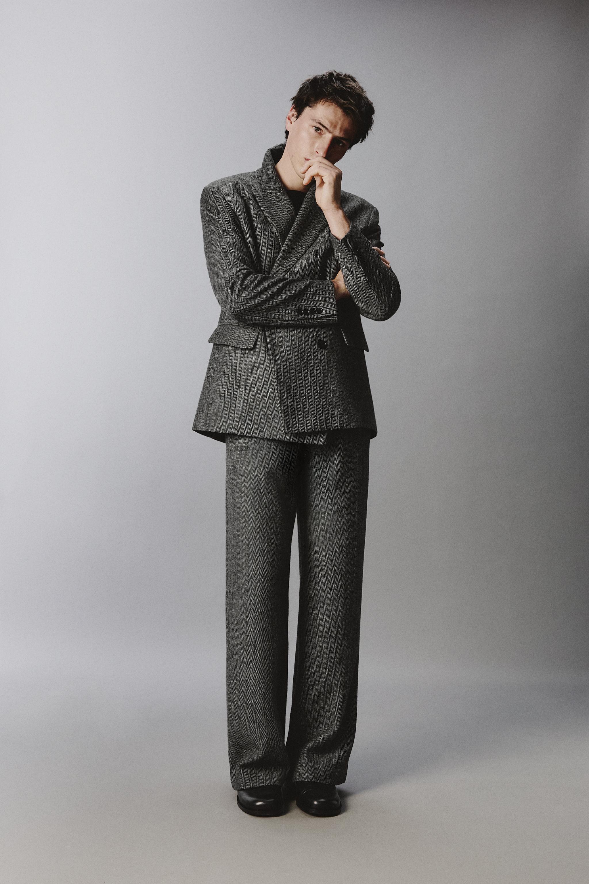 HERRINGBONE WOOL BLEND SUIT PANTS